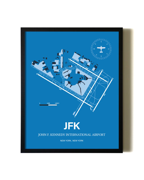 Sky Blue John F. Kennedy International Airport aviation wall décor in black wood frame