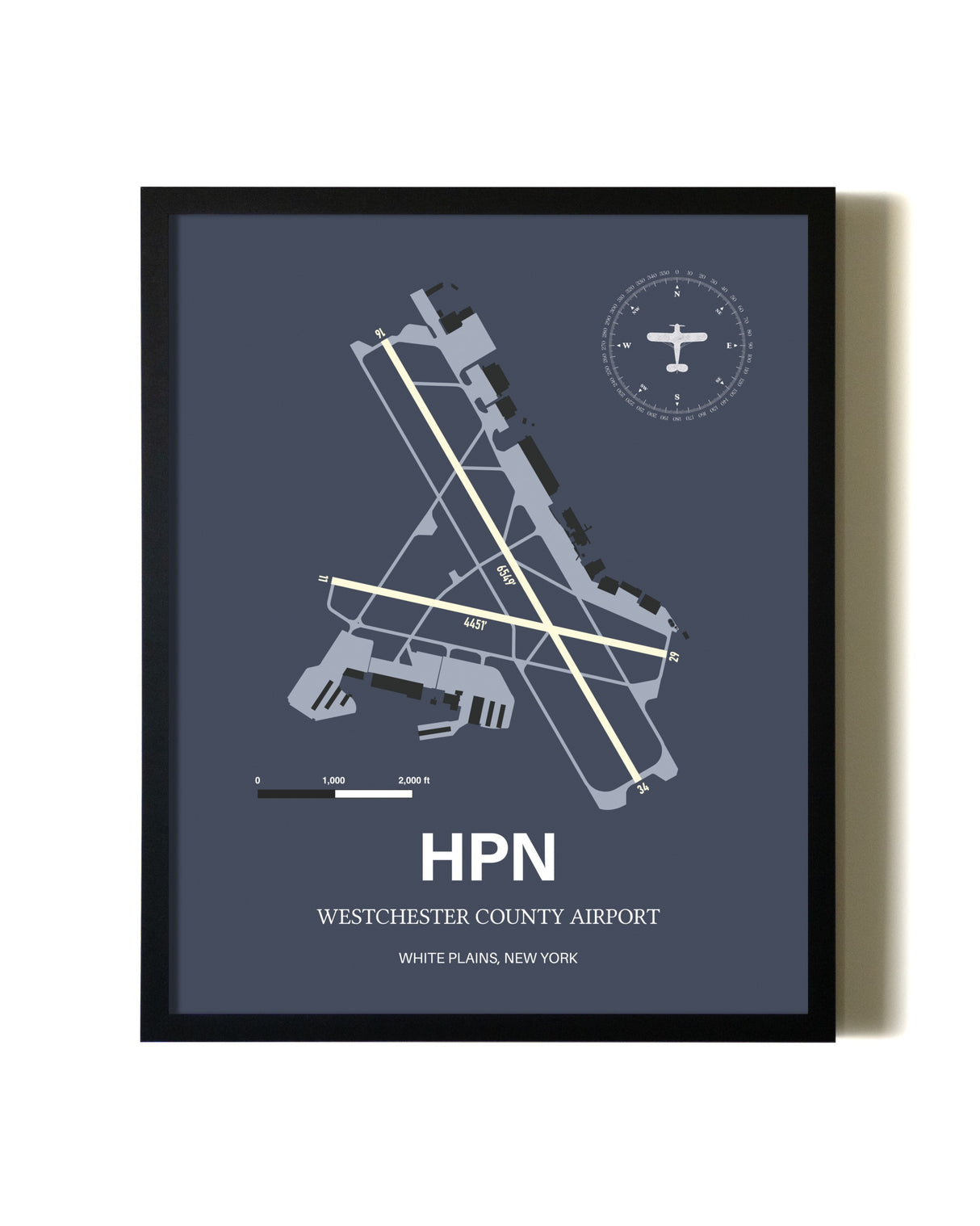 Blue and Cream Framed Westchester County Airport layout wall art poster