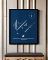 Bill and Hillary Clinton National Airport/Adams Field framed poster displayed in an airplane hangar