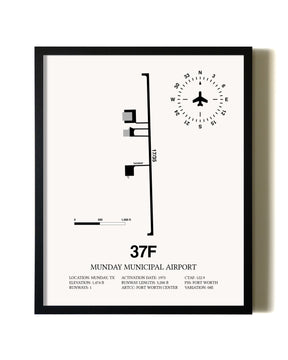Framed Munday Municipal Airport wall art poster in black frame