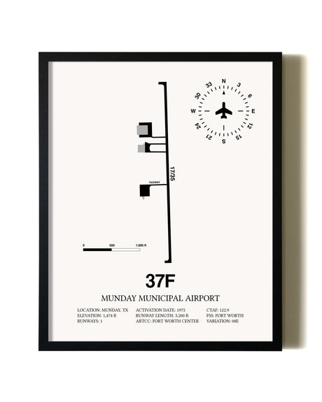 Framed Munday Municipal Airport wall art poster in black frame