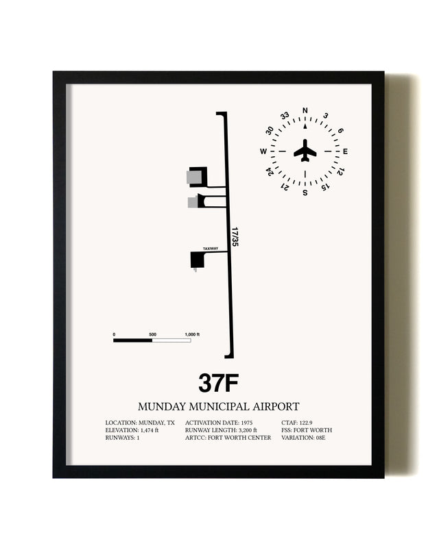 Framed Munday Municipal Airport wall art poster in black frame