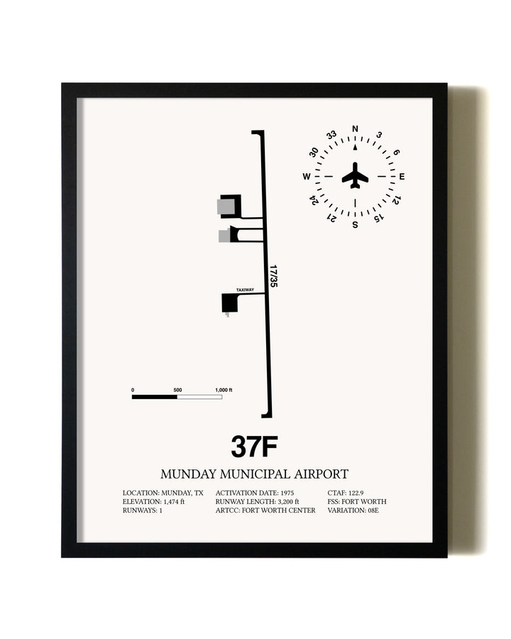 Framed Munday Municipal Airport wall art poster in black frame