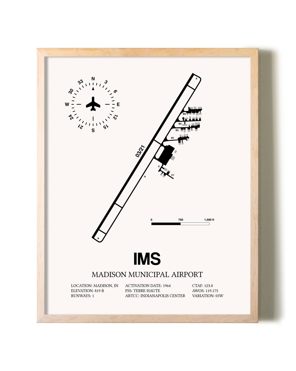 Madison Municipal Airport framed wall art in white frame