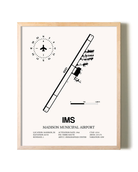 Madison Municipal Airport framed wall art in white frame