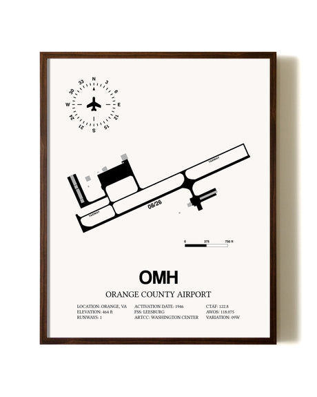 Orange County Airport aviation print in walnut frame