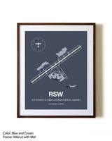 Southwest Florida International Airport aviation print in walnut frame with mat