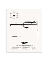 Gray Van Wert County Airport framed poster displayed in an airplane hangar