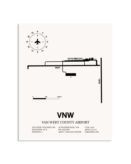 Gray Van Wert County Airport framed poster displayed in an airplane hangar