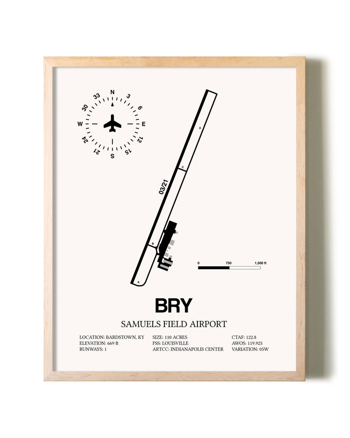 Samuels Field Airport framed wall art in white frame