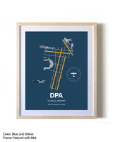 DuPage Airport framed print in natural wood frame with mat