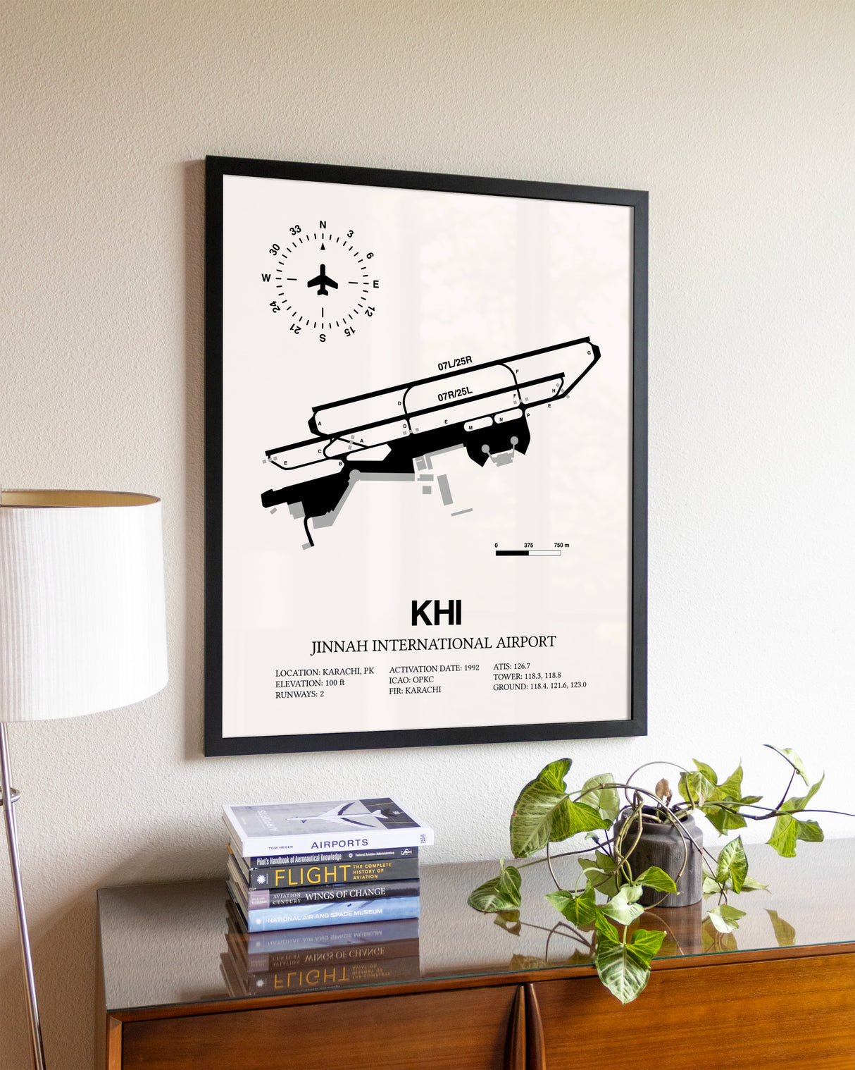 Jinnah International Airport aviation wall décor in black wood frame