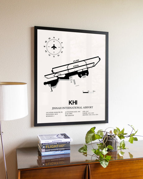 Jinnah International Airport aviation wall décor in black wood frame