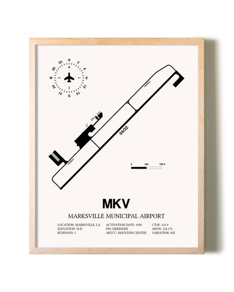 Marksville Municipal Airport framed wall art in white frame