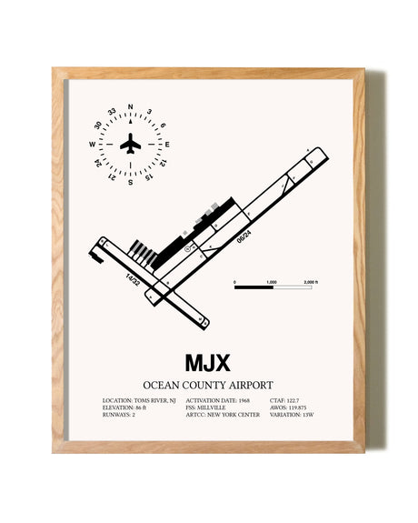 Ocean County Airport framed print in natural wood frame