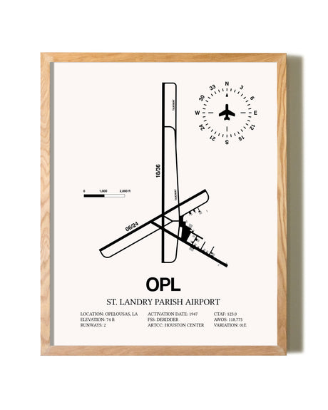 St. Landry Parish Airport framed print in natural wood frame