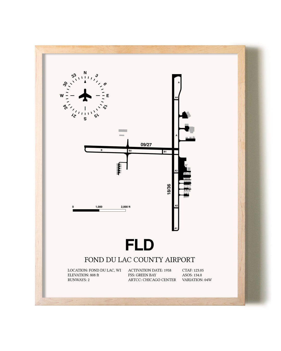 Fond Du Lac County Airport framed wall art in white frame