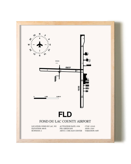 Fond Du Lac County Airport framed wall art in white frame