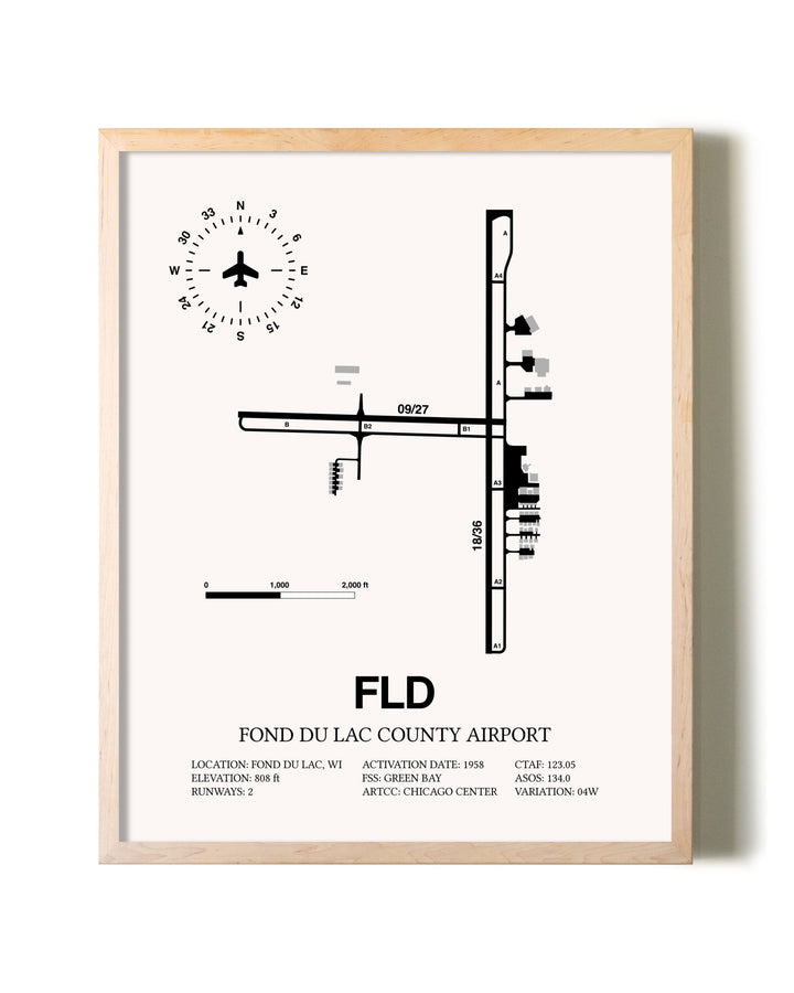 Fond Du Lac County Airport framed wall art in white frame