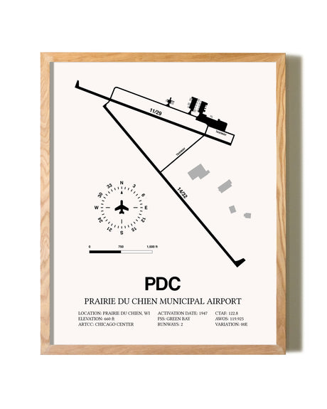 Prairie Du Chien Municipal Airport framed print in natural wood frame