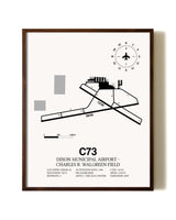 Dixon Municipal Airport-Charles R. Walgreen Field aviation print in walnut frame