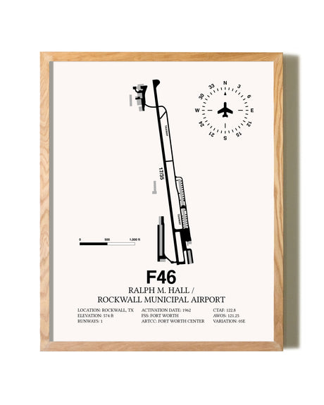 Ralph M. Hall / Rockwall Municipal Airport framed print in natural wood frame