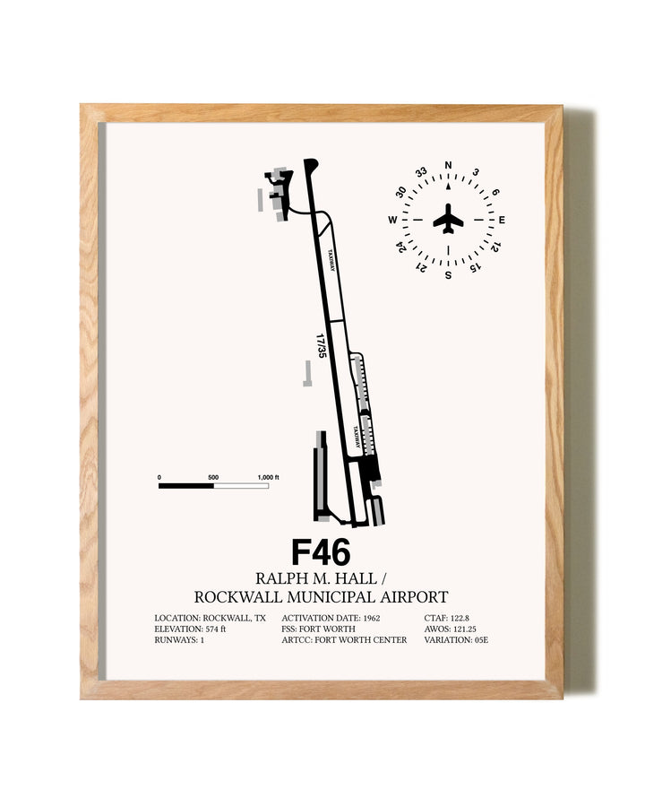 Ralph M. Hall / Rockwall Municipal Airport framed print in natural wood frame