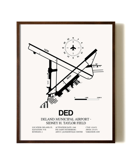 Deland Municipal Airport-Sidney H Taylor Field aviation print in walnut frame