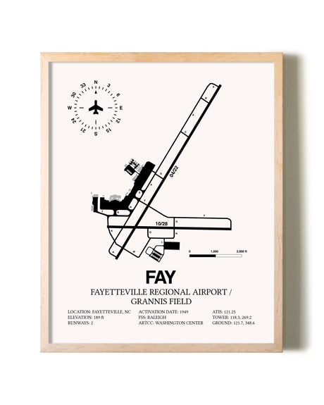 Fayetteville Regional Airport / Grannis Field framed wall art in white frame