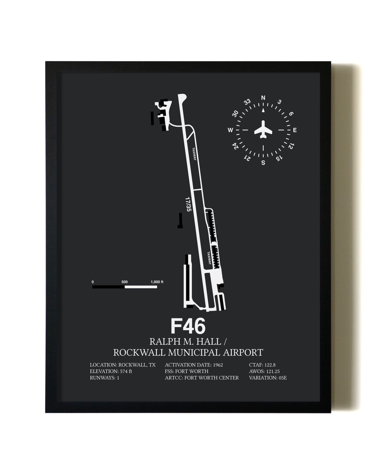 Unframed Ralph M. Hall / Rockwall Municipal Airport map print poster