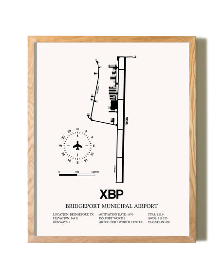 Bridgeport Municipal Airport framed print in natural wood frame