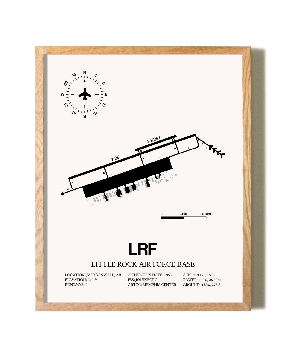 Little Rock Air Force Base framed print in natural wood frame