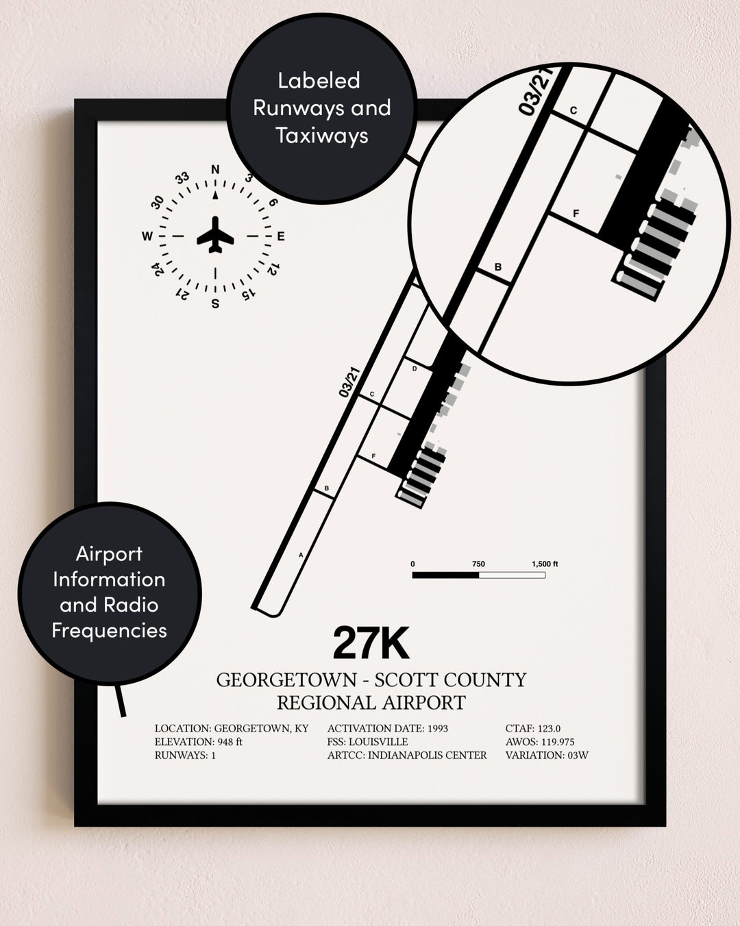 Framed Georgetown - Scott County Regional Airport layout wall art poster