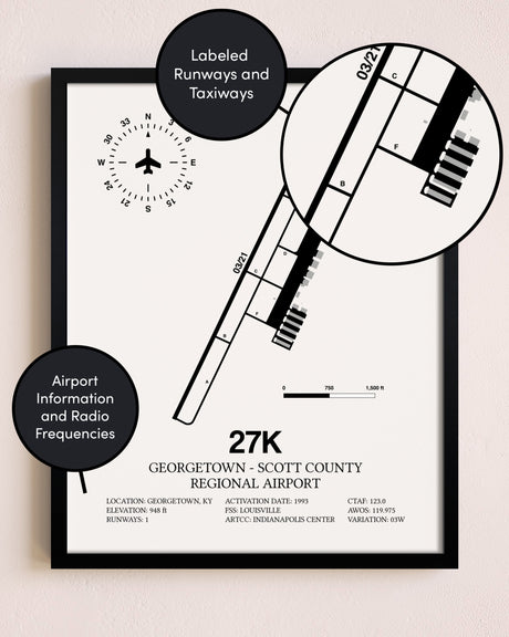 Framed Georgetown - Scott County Regional Airport layout wall art poster