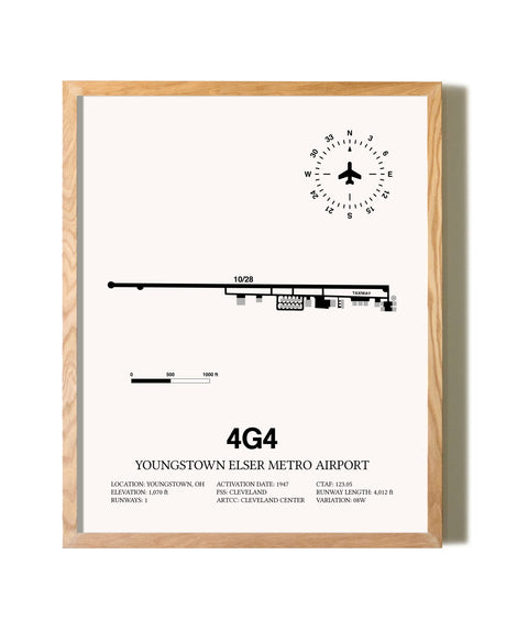 Youngstown Elser Metro Airport framed print in natural wood frame