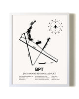 Jack Brooks Regional Airport airport map poster in oak frame
