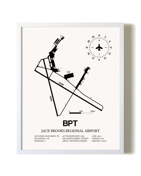 Jack Brooks Regional Airport airport map poster in oak frame
