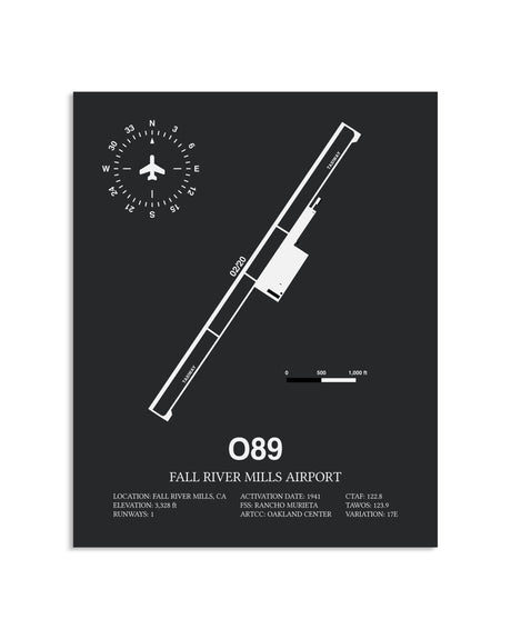 Gray Framed Fall River Mills Airport layout wall art poster