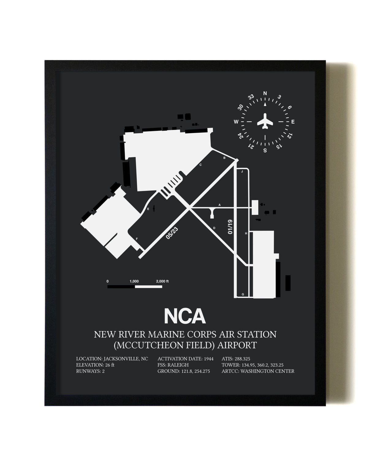 Unframed New River Marine Corps Air Station (McCutcheon Field) Airport map print poster
