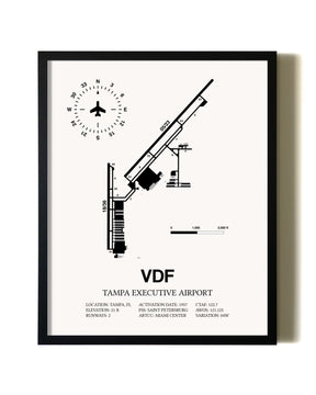 Framed Tampa Executive Airport wall art poster in black frame