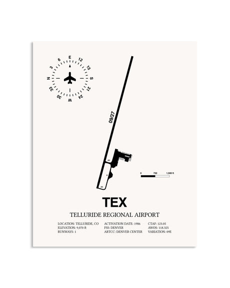 Gray Telluride Regional Airport framed poster displayed in an airplane hangar