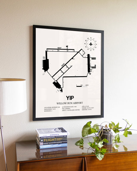 Willow Run Airport aviation wall décor in black wood frame