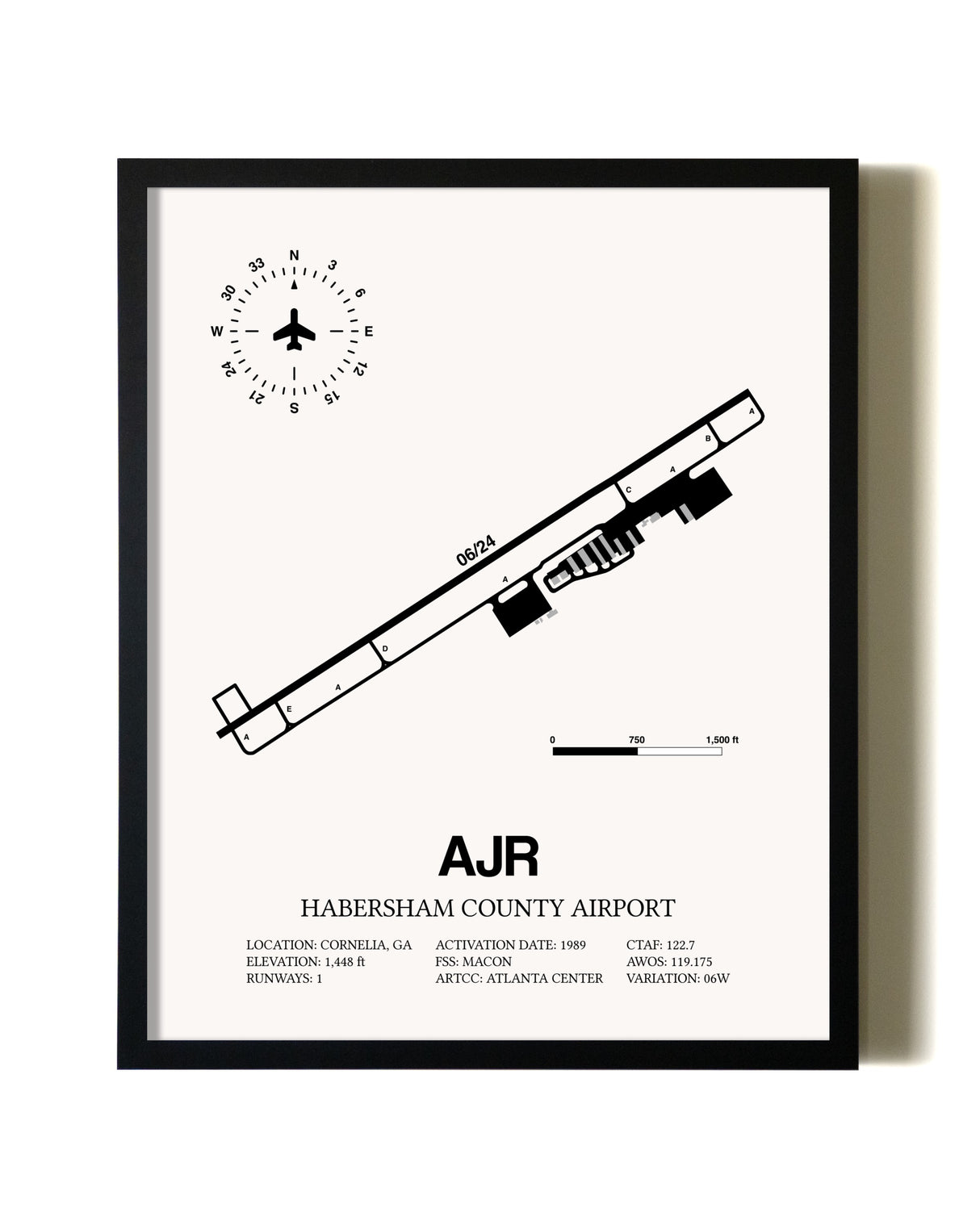 Framed Habersham County Airport wall art poster in black frame