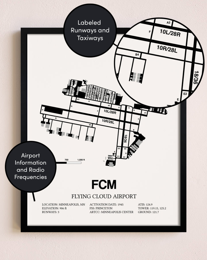 Framed Flying Cloud Airport layout wall art poster
