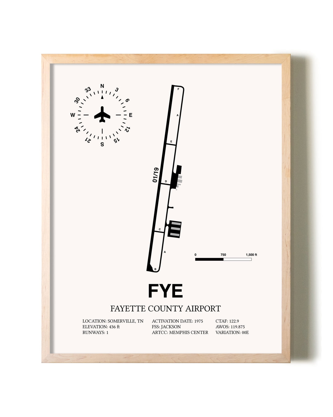 Fayette County Airport framed wall art in white frame