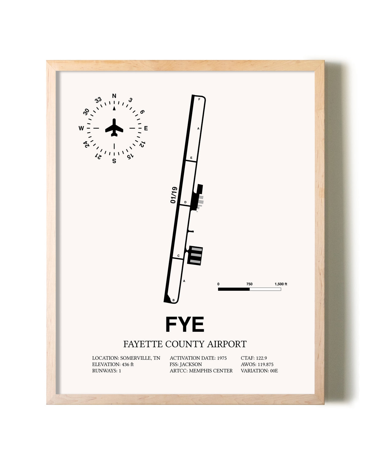 Fayette County Airport framed wall art in white frame