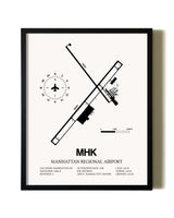 Framed Manhattan Regional Airport wall art poster in black frame