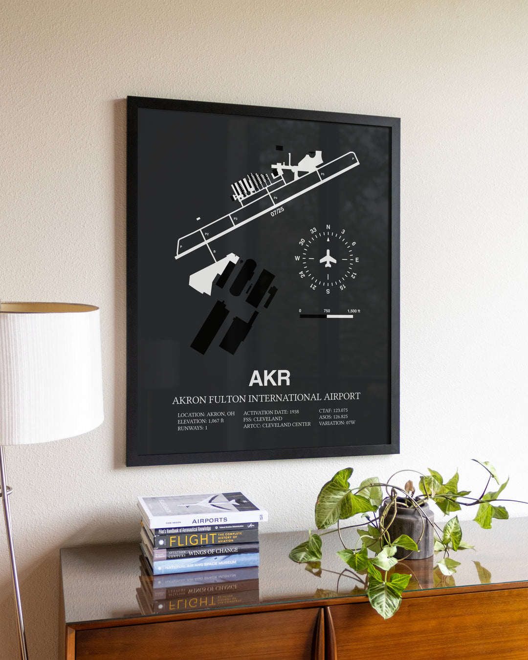 Gray Framed Akron Fulton International Airport wall art poster in black frame