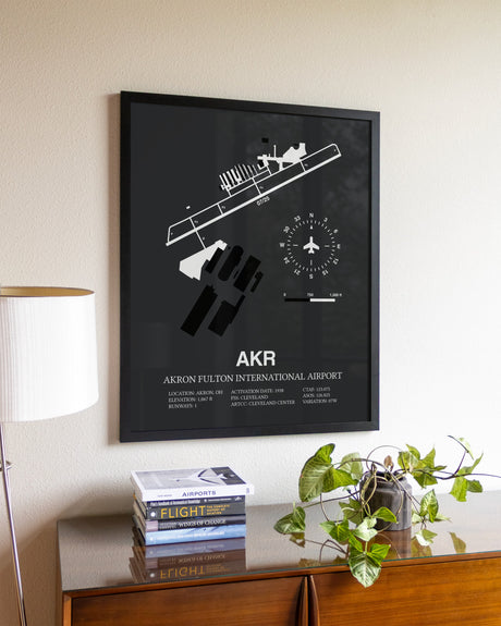 Gray Framed Akron Fulton International Airport wall art poster in black frame