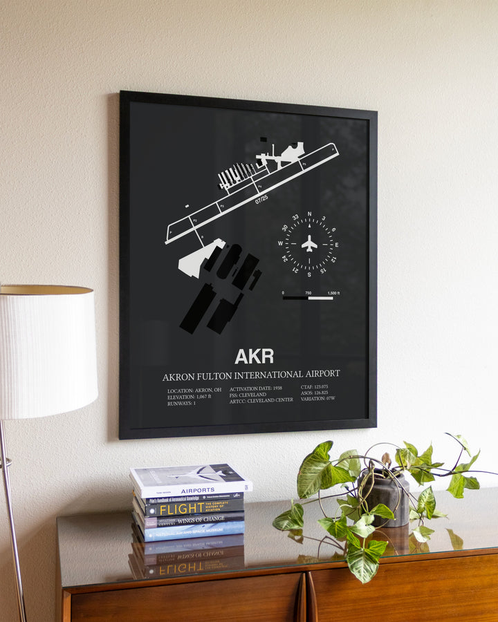 Gray Framed Akron Fulton International Airport wall art poster in black frame
